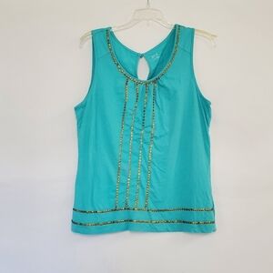 A.n.a Gold Sequin Turquoise Keyhole Back Sleeveless Top